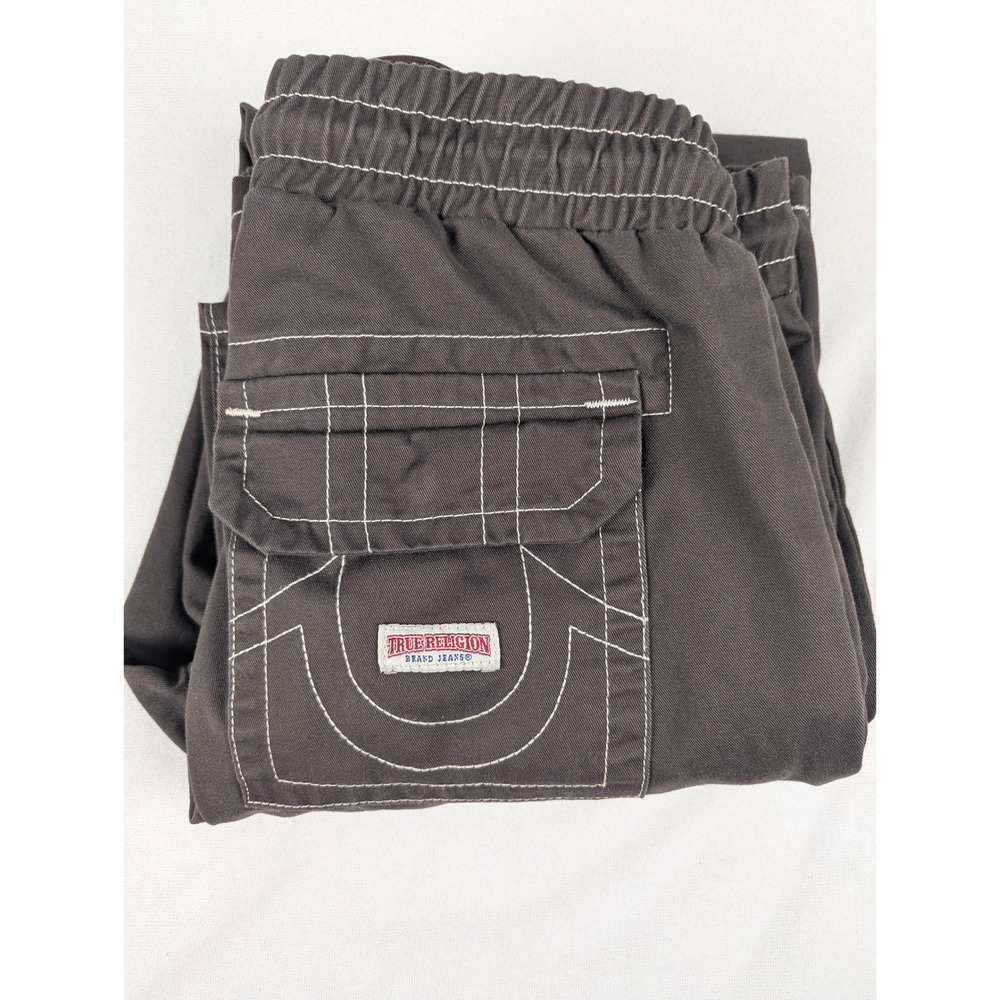 True Religion Vinny Ultra Baggy Cargo Pants Brown Contrast Stitch Size 28 Unisex - Picture 8 of 15